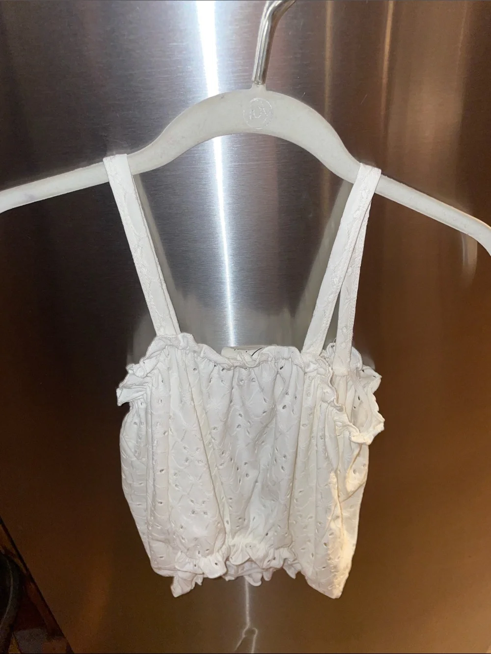 White Eyelet Ruffle Cropped Tank - Picture 5 of 10